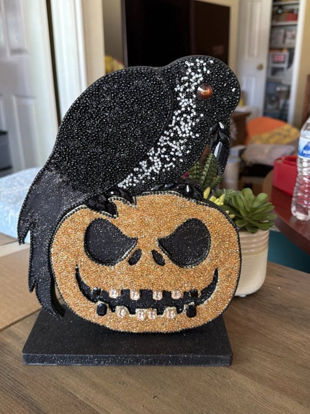 Embellished Halloween Tabletop Decor, Crow Perched On A Jack O Lantern - India